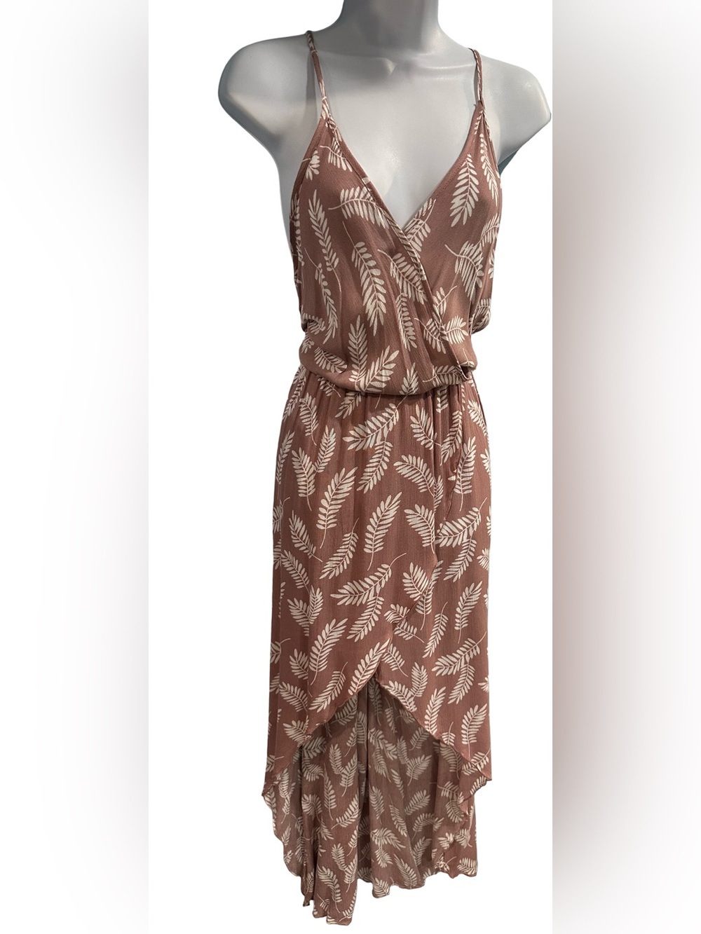 Lani California NWT Mauve Rose Tropical Leaf-Print Maxi Surplice Wrap Dress